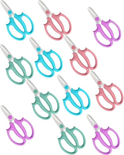 BINCKIN Flower Scissors - 12 Pcs Stainless Steel Pruning Scissors, Garden Plant Floral Shears for Fresh Flowers Stems, Florist Scissors (Blue, Green, Pink, Violet)