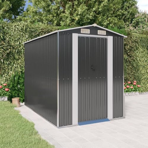 Gecheer Trädgårdsskjul metall trädgårdsskjul | Trädgårdsskjul utomhus | Förvaringsskjul | Utomhusverktygsskjul galvaniserat stål Antracit 192 x 274 x 223 cm