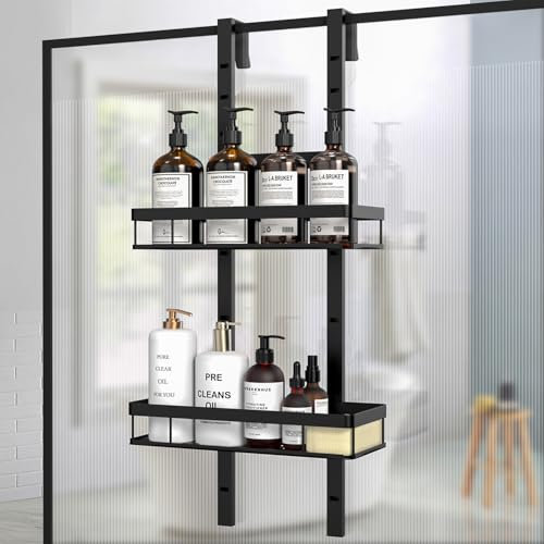 Diwoker Mensola Doccia da Appendere, Mensole Doccia Senza Foratura, Porta Shampoo Bagno da Appendere, Supporto per Accessori Bagno Nero (2 Livelli)
