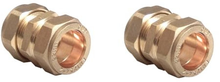 TC 15mm Brass Straight Compression Coupling Connector Fitting for Copper Pipe Pack of 2