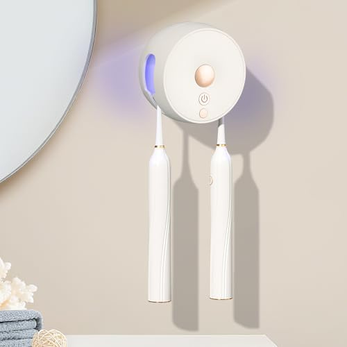 mumisuto Porta Cepillo de Dientes con Esterilizador UV, Dispensador Pasta de Dientes con Función de Secado y Temporizador, Soporte Cepillo de Dientes con 2 Ranuras, USB Recargable 400mAh (Blanco)