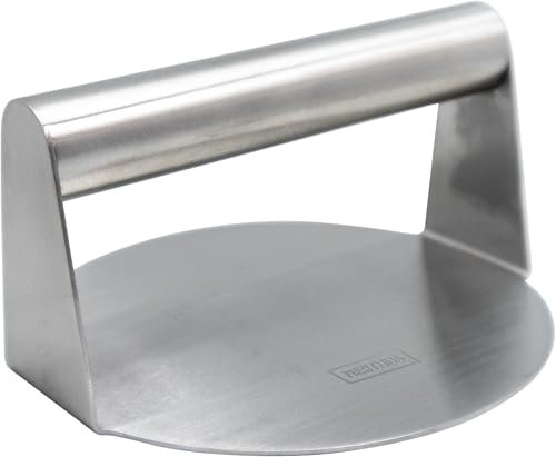 NERTHUS FIH 1481 - Pressa per ferro da stiro, in acciaio inox, diametro 14 cm, ideale per smash burgers, carne e cottura alla griglia