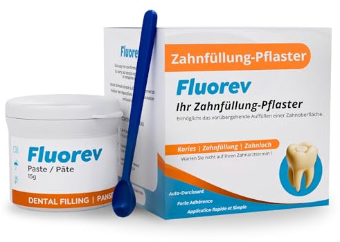 FLUOREV - Pansement Dentaire Temporaire - Obstruction Dentaire Provisoire (Carie, Plombage) et Soulagement Immédiat de la Douleur - Prêt à l’Emploi, Facile à Utiliser - A Base d'Oxyde de Zinc - 15g