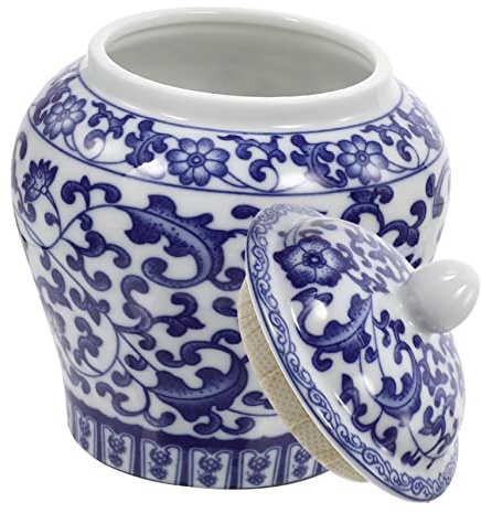 PRETYZOOM Blue White Porcelain Tea Canister Ceramic Storage Tin Decorative Container