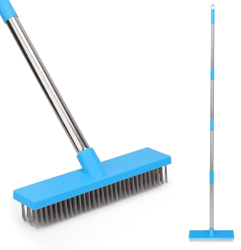 Spazzola metallica con manico 180 cm per la pulizia di sporco, muschio, spazzola metallica con asta di giunzione in 4 pezzi, in acciaio inox, robusta scopa in acciaio per muschio con manico per patio