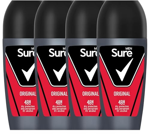 4x Sure Men Original Roll On Deodorant 50ml – Antiperspirant with MotionSense Technology 48 Hour Protection Against Sweat & Odour