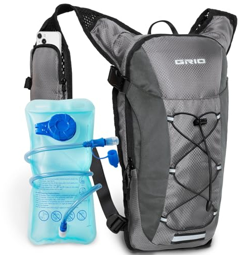GRIO Trinkrucksack Laufen Damen,Laufweste Herren mit trinkflasche,Trailrunning Rucksack,Laufrucksack Für Joggen,Running,Marathon,Radfahren (grau, Einheitsgrösse)