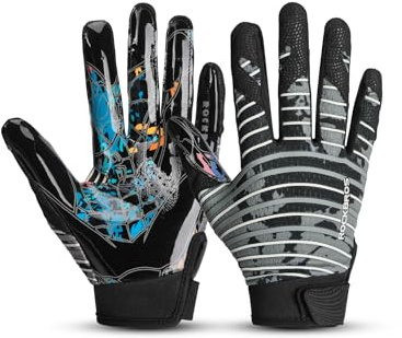 ROCKBROS Guanti da Calcio per Bambini e Ragazzi, Guanti da Portiere per Ricevitore Antiscivolo e Traspirante, per Rugby Baseball Football Americano, per Sport con la Palla e all'Aperto, Grigio, XS