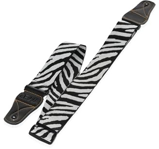 GEWA Gitarrbälte Animal Edition – tygrem bredd 50 mm – mjuk och bekväm – läderändar med dekorativ söm – justerbar 89–147 cm – motiv zebra