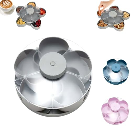Piatto girevole a 5 scomparti, vassoio da portata con divisione divisa e snack, contenitore rotante per snack con coperchio, perfetto per snack, noci e antipasti per feste, per cucina, viaggi e picnic