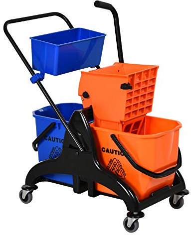 HOMCOM Chariot de ménage Chariot de Lavage Professionnel essoreuse latérale Seau 26 L + Panier de rangements 78 x 45 x 95 cm Orange