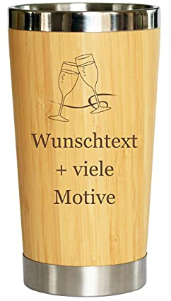 Partybecher mit individueller Gravur, Trinkbecher in Holz Optik 400 ml, Bambusbecher für Bier, Cocktails, Longdrinks - Alternative zu Biergläser, Longdrinkgläser …