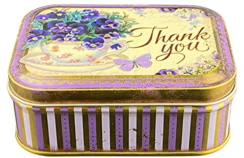 MediMuc Presentburk design Nostalgia – kärleksfullt utformad rektangulär miniburk – motiv Thank You – godisburk, pillerburk, plåtburk – mått: (L x B x H): 10,5 x 7,8 x 6,4 cm