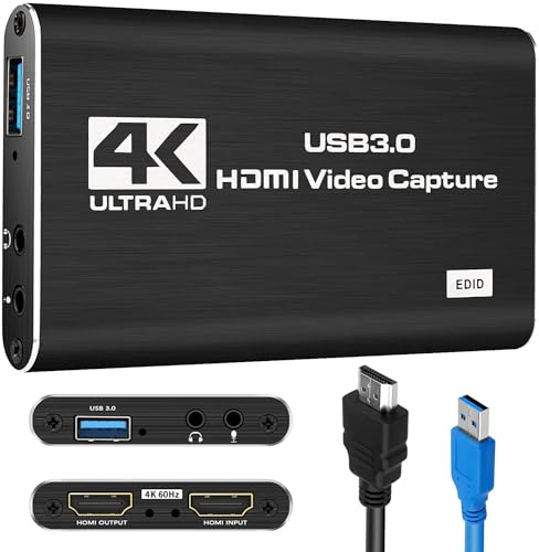 SFABF Audio Video Capture Card,4K HDMI USB 3.0 Capture Adapter 1080P 60fps Video Capture Device Portable Video Converter for Gaming Streaming Live Broadcast Video Recording,Support PS4 X-box Camcorder