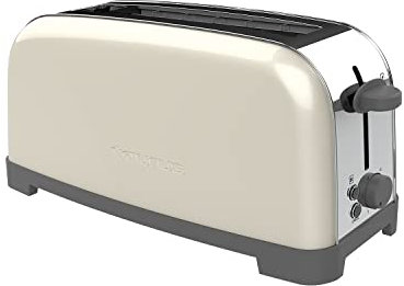 Taurus Vintage Single Cream - Tostador, 850W, 6 niveles de tostado, una ranura extra larga de anchura variable, funciones: stop y descongelar, sistema auto centrado, acero inoxidable
