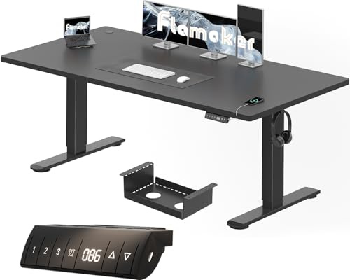 Flamaker Höhenverstellbarer Schreibtisch 180 x 80 cm, Schreibtisch Höhenverstellbar Elektrisch mit Memory Funktion, Computertisch mit Kabelmanagement, Standing Desk, Stehpult, Bürotisch, Schwarz