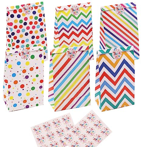 Sacchetti Regalo 24Pz Sacchettini Compleanno Bambini,Buste Regalo Sacchetti di Carta per Caramelle Adesivi Pacchetti Regalo Piccoli Sacchetti per Regalini Fine Festa Bustine per Confezionare Regali