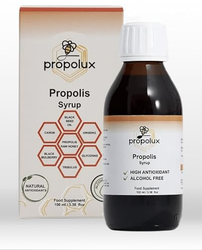 PROPOLUX Propolis Syrup, Alcohol-Free, with Lactic Acid Formula, Raw Honey & Black Seed Oil, 100ml