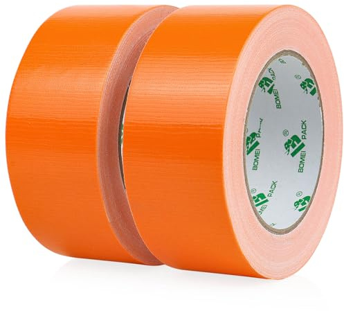 BOMEI PACK 2 Rollos Cinta americana Naranjade 50 mm x 30 m - Cinta de tela resistente adhesiva e impermeable - Para reparar, fijar, reforzar y sellar