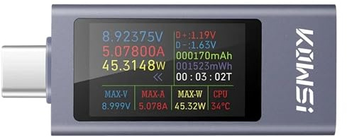 TKXEC USB C Tester Power Meter DC 4-30V 0-12A Type-C PD QC 2.0 3.0 Current Voltage Capacity Phone Tester Power Detector Battery Test Working Time Ammeter Voltmeter Charger Detector