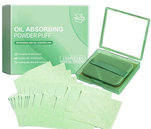 Oil Blotting Sheets for Face with Mirror and Puff,Blotting Paper for Oily Skin,Face Oil Absorbing Sheets,Handy Portable Oil Absorbing Tissues for Skin Care,Makeup Friendly (100Sheets)
