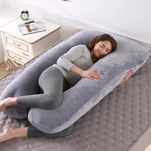 VASSVIO Cuscino per gravidanza, a forma di U, per dormire, lavabile in lavatrice, cuscino per maternità e corpo, supporto completo per schiena, gambe, pancia, fianchi, per donne incinte, 145 x 70 cm