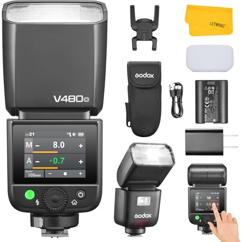 Godox V480O V480 O Flash Compatible for Olympus, GN50 HSS 1/8000s Touchscreen Control 2.4G Wireless System TTL Flash Light Speedlite with Battery Compatible for Olympus Panasonic Camera
