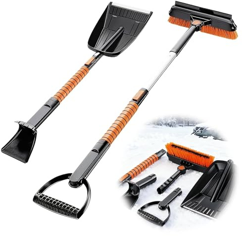 Snow Shovel ＆ Brush Kit, 5 In 1 Heavy Duty Foldable Snow Shovel for Car, Winter Cars Ice Scraper and Snow Brush Kits, Portable Emergency Snow Removal Tool for Vehicle Windshield, Windows, Garden