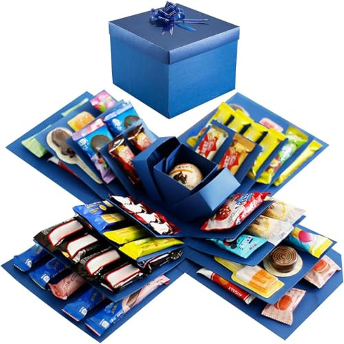 Pasdrucn - Scatola regalo esplosiva fai da te, a 5 strati, con nastro e nastro, scatole per scrapbooking, regali fotografici, scatole creative per anniversari, compleanni, San Valentino (blu)
