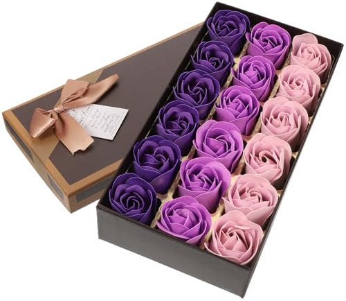 HONITANO Scatola con 18 Pezzi di Saponetta a Forma di Rosa Profumata Porpora, Delicata Forma Floreale, Sempre, con Confezione per Bagno o Veranda