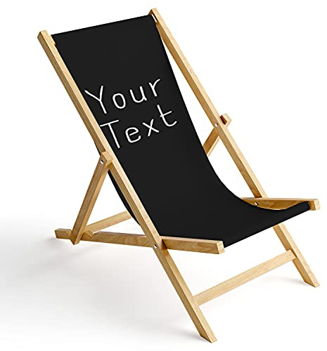 Ferocity Holz-Liegestuhl Klappbar Klappliegestuhl Sonnenliege Strandstuhl Wechselbezug Motiv Your Text Schwarz [119]