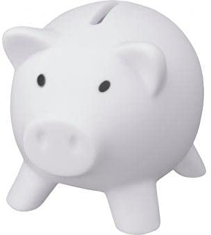 Hucha Cerdito de PVC con Suave Cuerpo en Vivos Colores. Huchas Originales pequeña Infantiles con tapón. Hucha Viaje Ligera y Resistente. (Blanco)