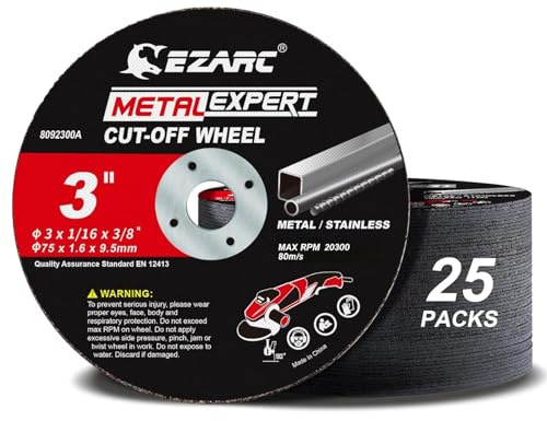 EZARC Cut Off Wheels 25 Pack, 3” x 1/32” x 3/8” Cutting Wheel, Metal & Stainless Steel Cutting Disc for Die Grinder