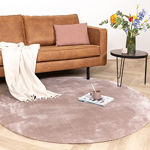 FRAAI Waschbarer Viskose Teppich Rund - Vive Altrosa Ø 200cm - Polypropylen - Kurzflor - Einfarbig - waschbar in Waschmaschine - Modern - Wohnzimmer, Esszimmer, Schlafzimmer - Rug