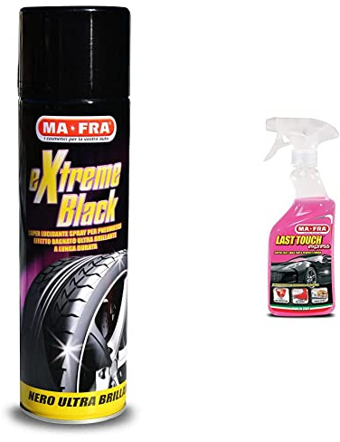 Mafra Last Touch Express Cire pour Faire Briller Voiture & Extreme Black, Noir Pneus Spray Ultra-Brillant, avec Effet Humide, Prévient les Craquelures, Résiste à la Pluie et au Lavages Fréquents,500ml