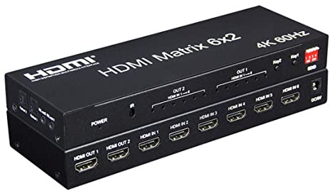 4K 60Hz 6x2 HDMI Matrix - 6 IN 2 OUT Splitter Switch Med EDID för PC TV Dual Monitor