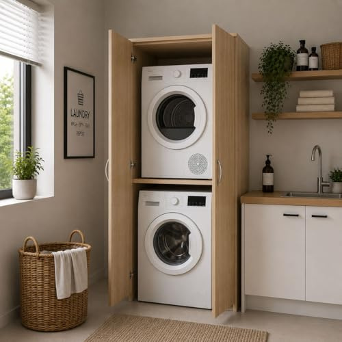 Yellowshop - Mobile a colonna porta lavatrice e asciugatrice con ante PRIME Bianco, Rovere Olmo, Rovere Well (Rovere Well)