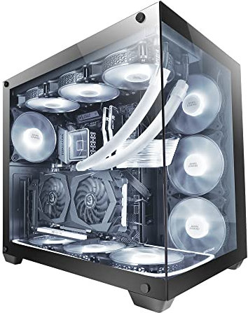 Mars Gaming MCV4, Torre Gaming Custom XXL E-ATX, Finestra Vetro Temperato Frontale e Laterale Senza Cornice, Struttura Modulare Doppia Camera, Nero