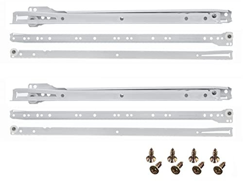 HELPMATE Rollschubführung 500 mm 2 Paar 4er Set Schiene Schubladenschiene Schubladenauszug Schienensystem Schublade Teilauszug weiß inkl. Befestifungsmaterial