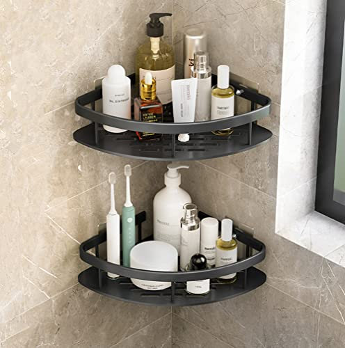 XUANYIJIE Corner Shower Caddy Strong Adhesive Shower Shelf 2 Pack Bathroom Storage Organiser No Drilling Rack Rustproof Wall Mounted Black Shower Shelves