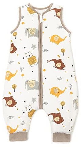 Baby Circle® babysovsäck, sovsäck med fötter 2,5 TOG, 100 % ekologisk bomull, året runt sovsäck babyfärg vit med djur, sovsäck vinter och sommar, Björn | ELEFANT, 70 cm