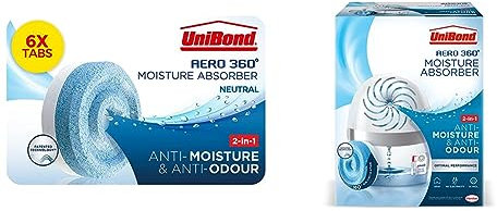 Unibond AERO 360° Moisture Absorber Neutral Refill Tab, Ultra-Absorbent and Odour-neutralising, (6 x 450g) AERO 360º Moisture Absorber, Ultra-Absorbent Dehumidifier 1 Device