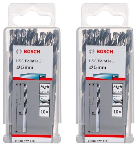 Bosch Professional 10-piece PointTeQ HSS Twist Drill Bit (for metal, 5 x 52 x 86 mm, drill driver accessories) (Pack of 2)
