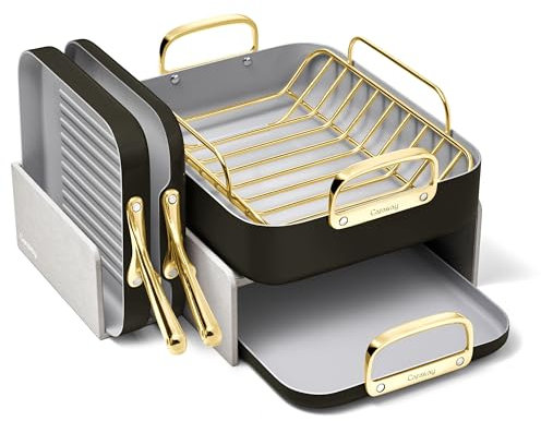 Caraway Square Cookware Set - 5pcs Non-Toxic Ceramic Coated Non-Stick Square Pans - Black