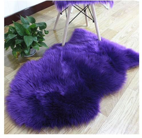 Hrlace Alfombra de piel de oveja sintética de piel de cordero, pelo largo, suave, mullida, de imitación, para cama, sofá, silla, dormitorio, lila, 65 x 100 cm