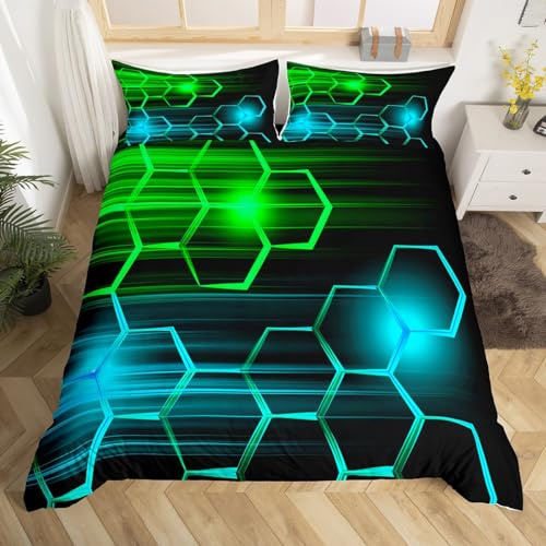 Homemissing Set di biancheria da letto a nido d'ape, per bambini, ragazzi e ragazze, con copripiumino geometrico a forma di alveare, matrimoniale, decorazione per camera da letto