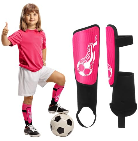 VercanMonth Soccer Shin Guards and Socks Kids Youth Lightweight Soccers Pads Defender with Ankle Protection Ski Shin Guards Football Equipment for Age 4-14 Toddler Boy Girl (Small,Rose Red)
