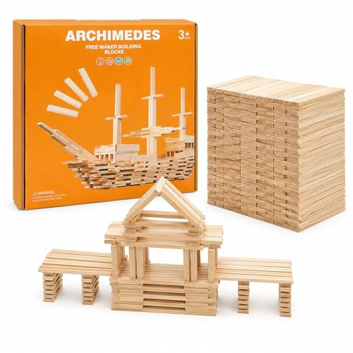 Liangding Bloques de Construcción de Madera Natural – 100 Piezas Montessori de 100x20x7 mm, Juguete Educativo y Creativo para Niños, Manualidades y Bricolaje