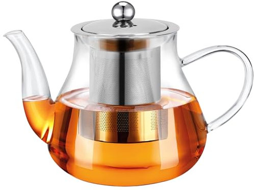 Glass Teapot 800ML with Removable Infuser, Borosilicate Clear Tea Kettle, Stovetop Safe Tea Kettle Blooming Loose Leaf Teapots, for Camping, Travel