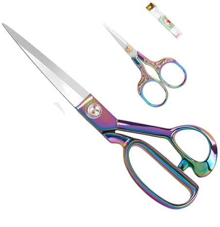 Tailor Shears Set, Dressmaking Scissors Fabric Scissors Heavy Duty Stainless Steel Sharp Shears & Soft-Grip Handle for Cutting Fabric, Clothes, Leather, Denim, Altering, Sewing (Colorful)